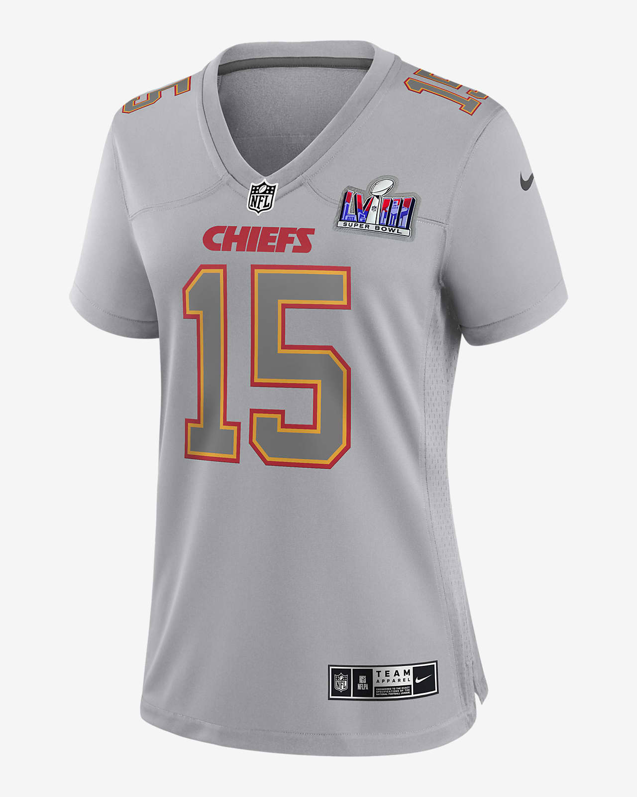 Jersey Game Nike de la NFL Atmosphere para mujer Patrick Mahomes Kansas City Chiefs Super Bowl LVIII
