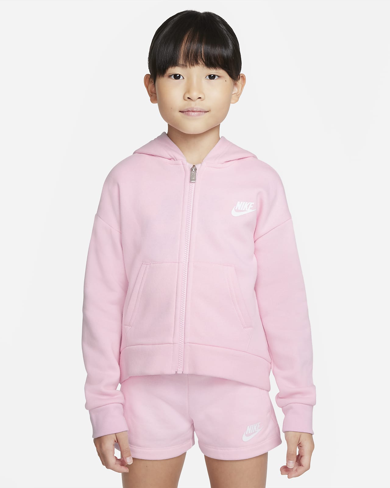 Μπλούζα με κουκούλα και φερμουάρ σε όλο το μήκος Nike Sportswear Club Fleece για μικρά παιδιά