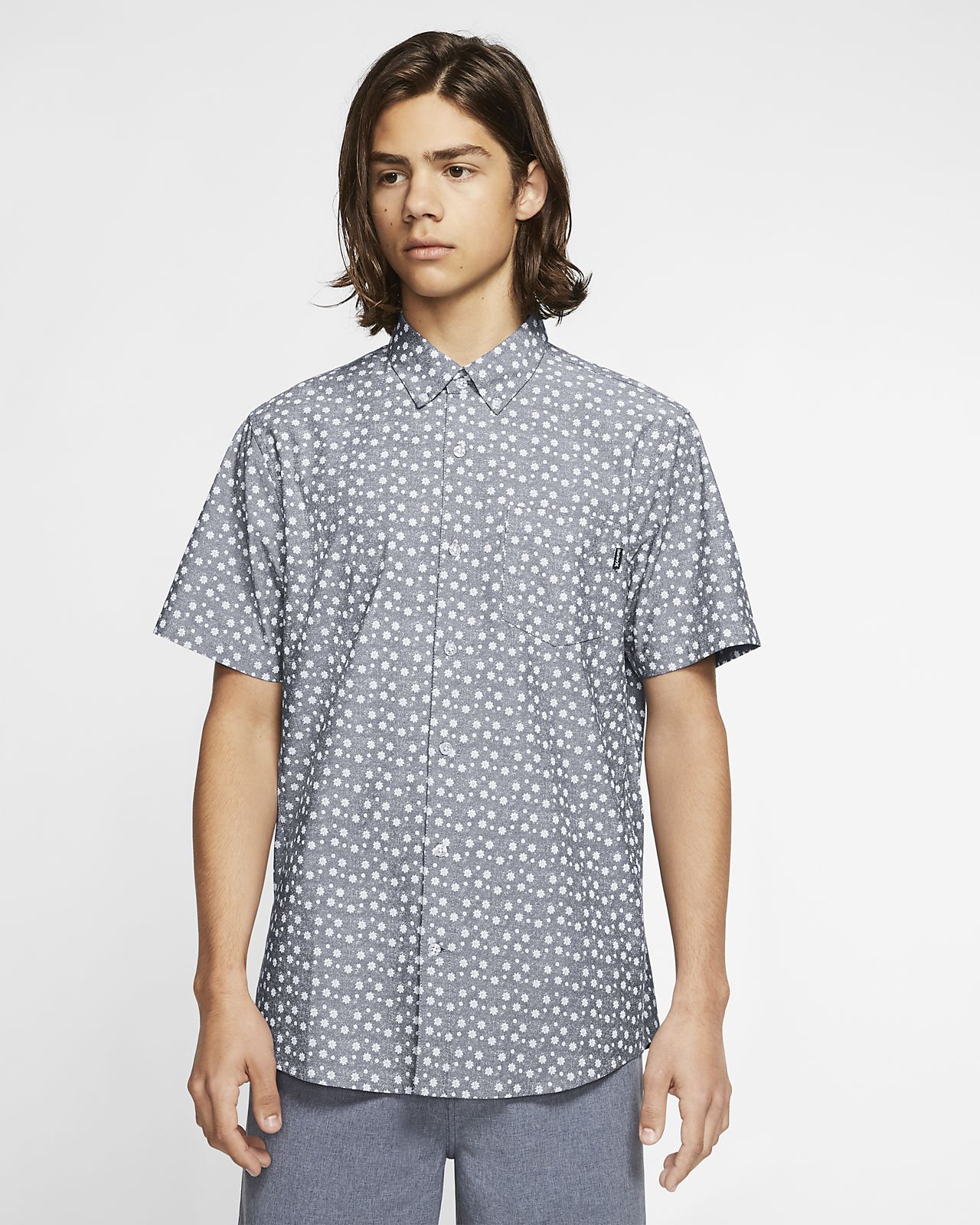 Hurley Mens Printed Short Sleeve Button Down Woven Shirt