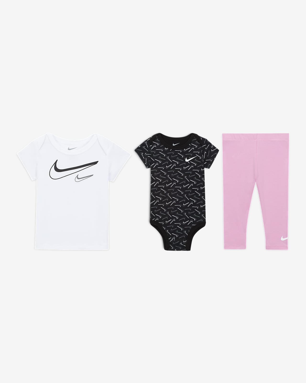Nike Swoosh Baby (0-9M) 3-Piece Logo Bodysuit Set