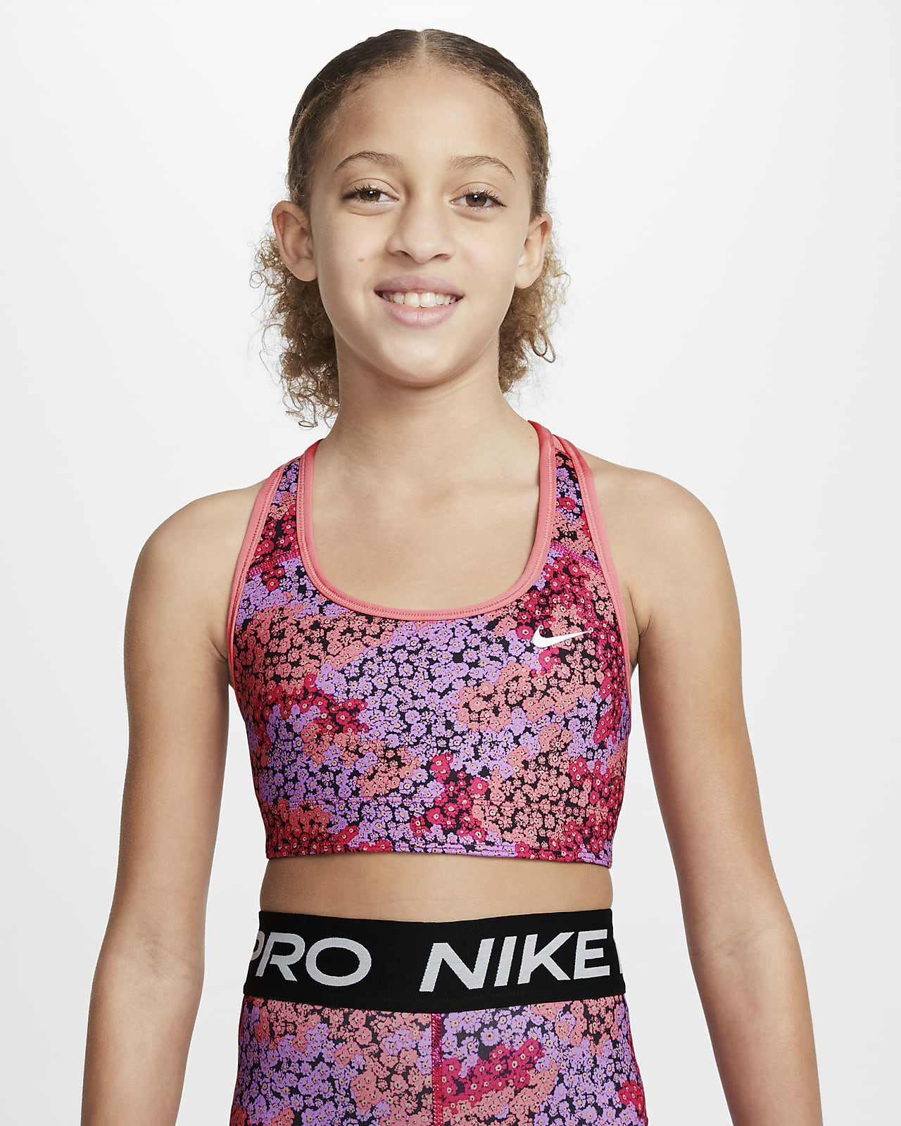 Nike Dri-FIT Swoosh Older Kids' (Girls') Printed Reversible Sports Bra