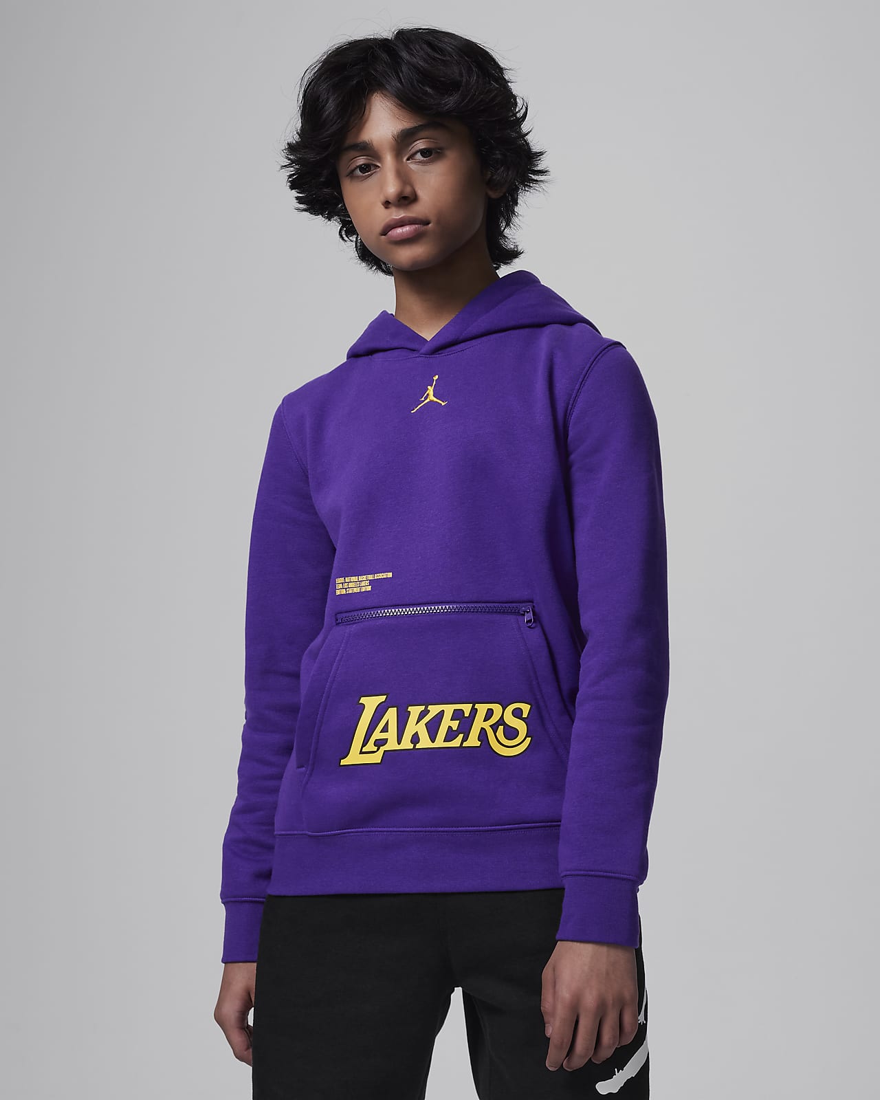 Felpa pullover in fleece con cappuccio Los Angeles Lakers Courtside Statement Edition Jordan NBA – Ragazzi