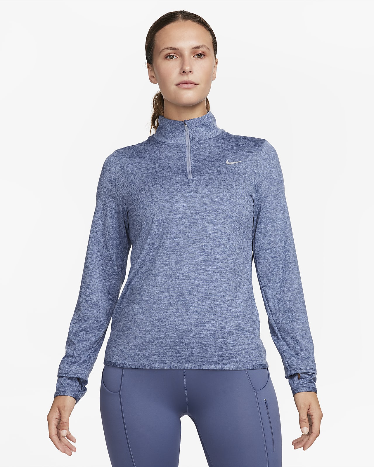 Nike Swift Element-løbetop med UV-beskyttelse og 1/4 lynlås til kvinder
