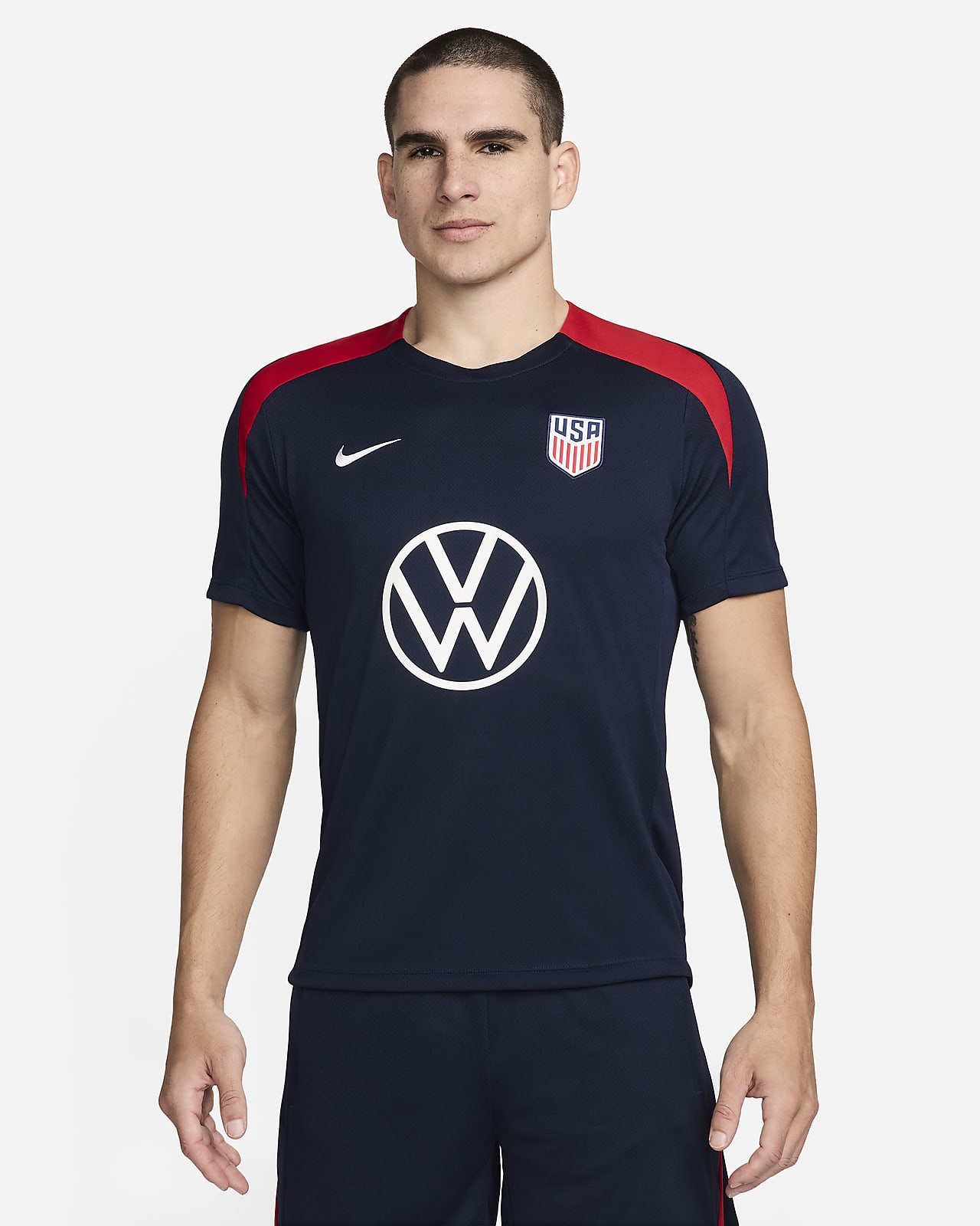 Playera de fútbol de manga corta de tejido Knit Nike Dri-FIT para hombre de la selección nacional de fútbol masculino de Estados Unidos Strike