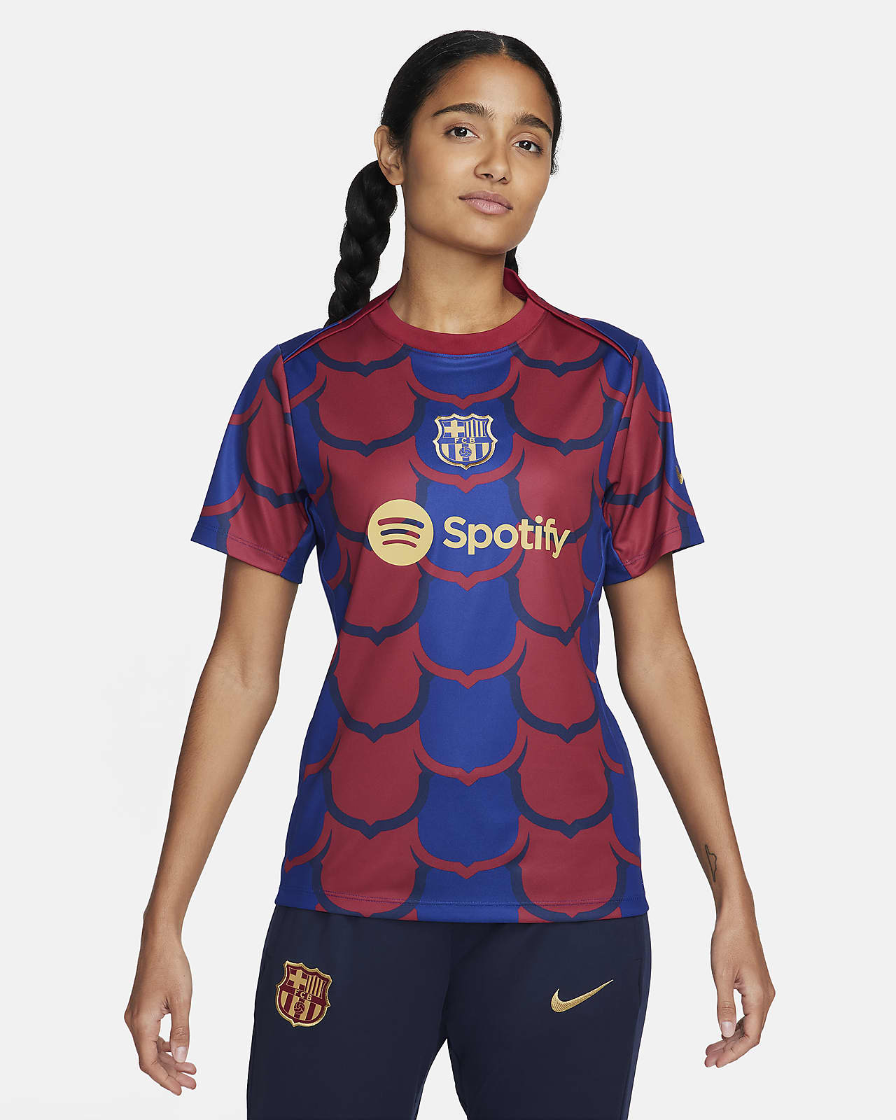 FC Barcelona Academy Pro Nike Dri-FIT-Pre-Match-Fußballoberteil für Damen