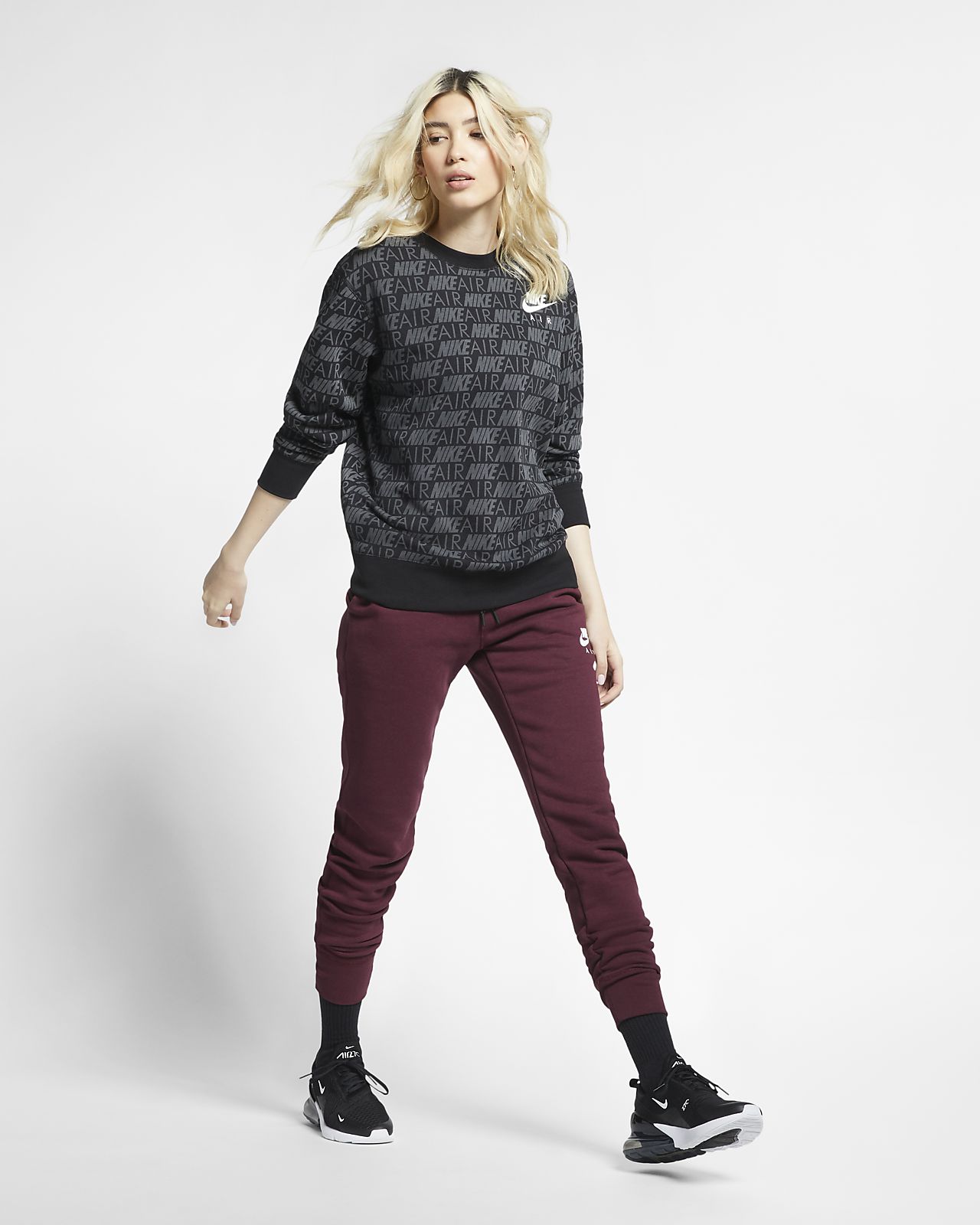 nike air allover logo print crew neck sweatshirt