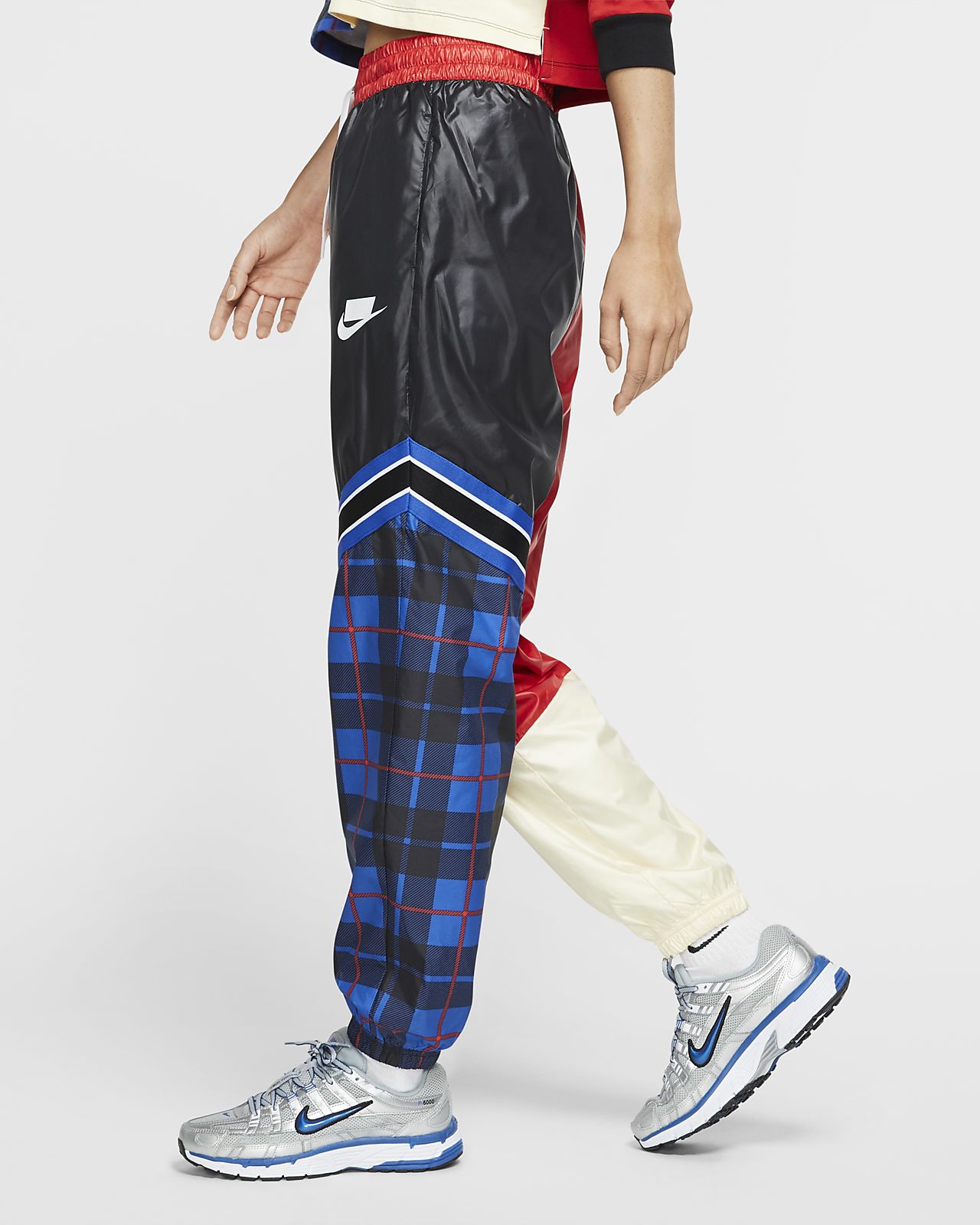 nike woven checked tracksuit bottoms