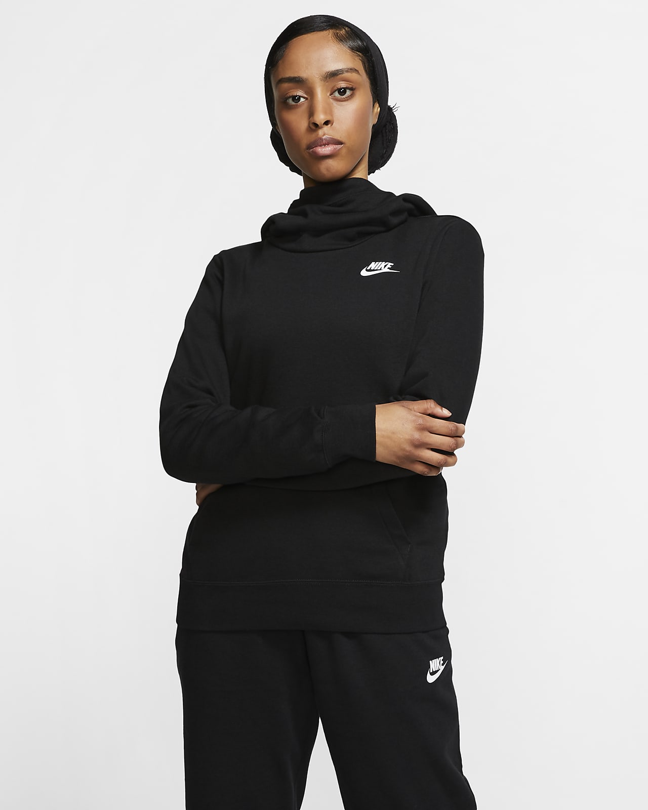 Sudadera con capucha de tejido Fleece y cuello en embudo para mujer Nike Sportswear