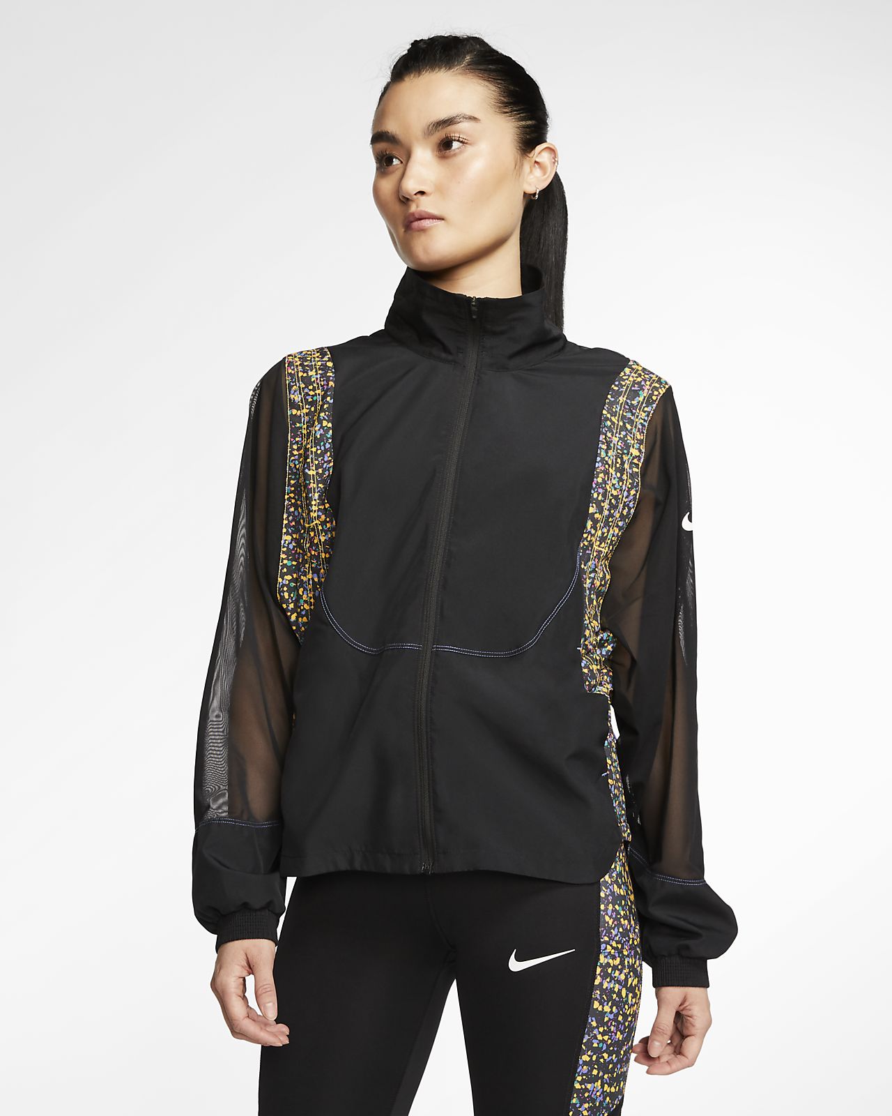 nike running jacket with printed panels in black