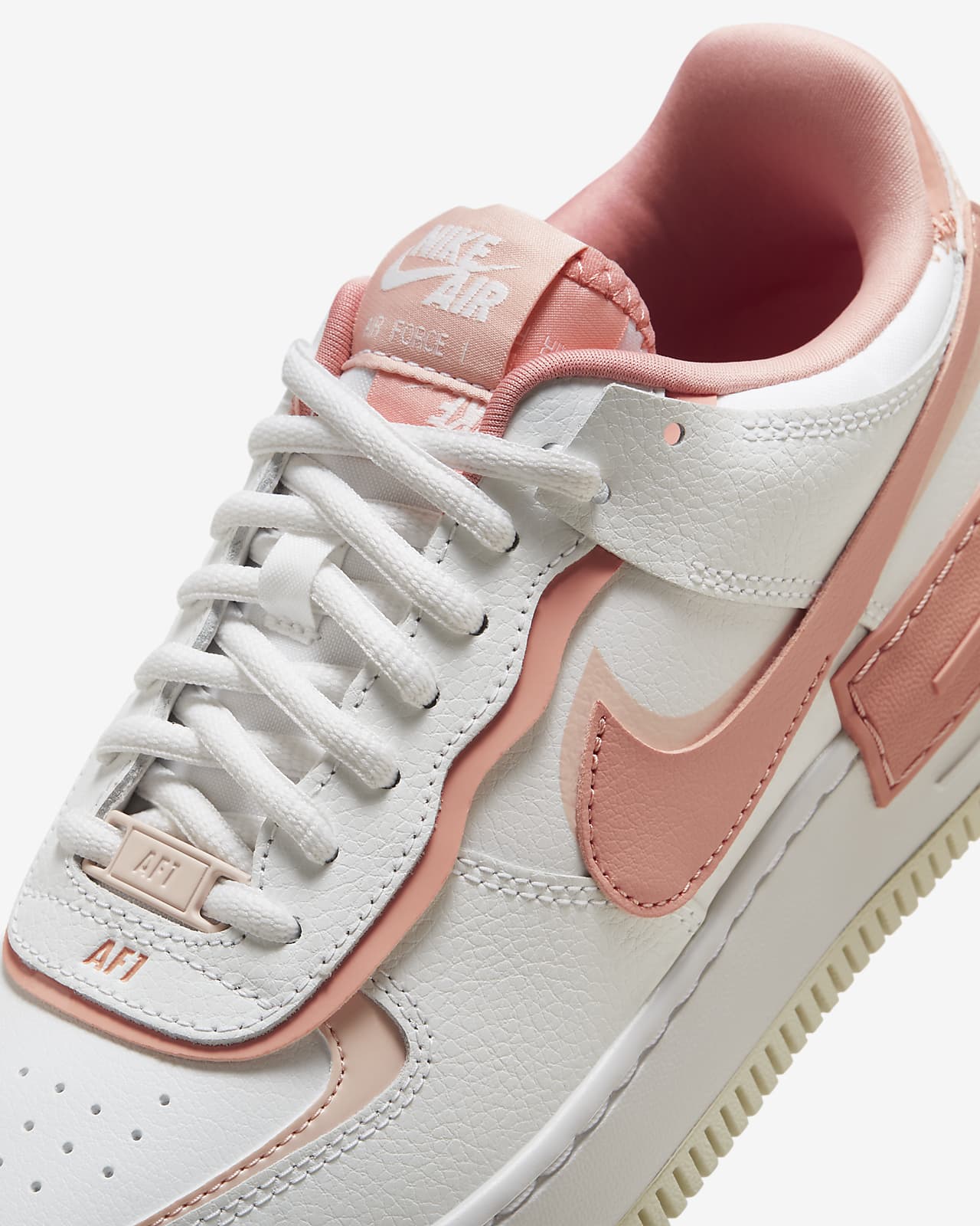 nike air force 1 shadow trainers in white and coral