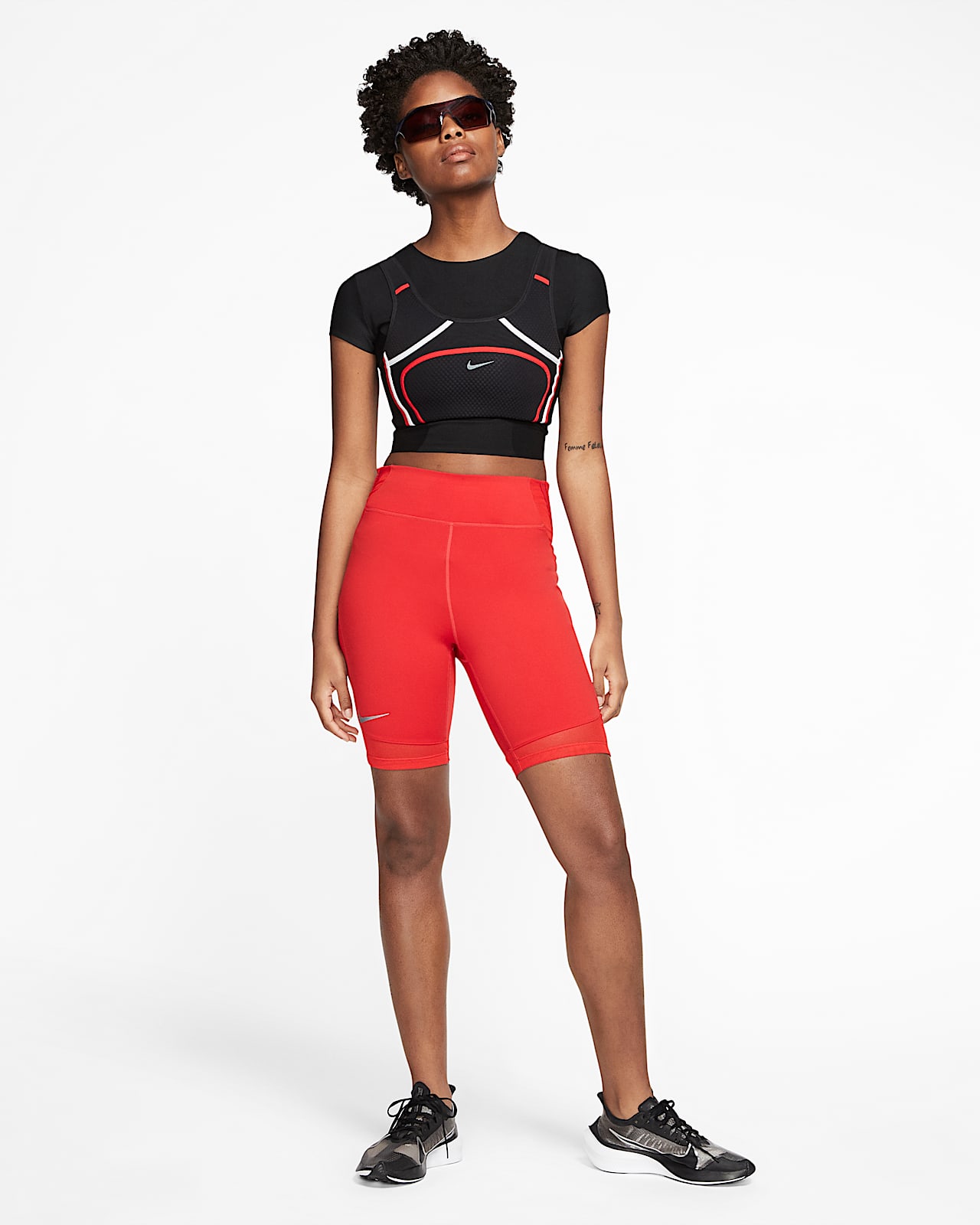 girls red running shorts