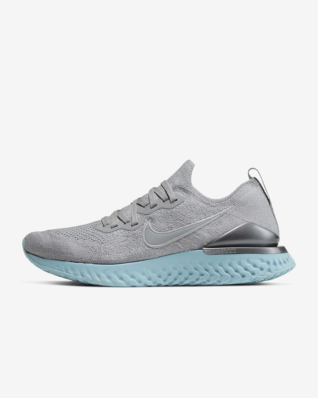 epic react flyknit running shoes gray 