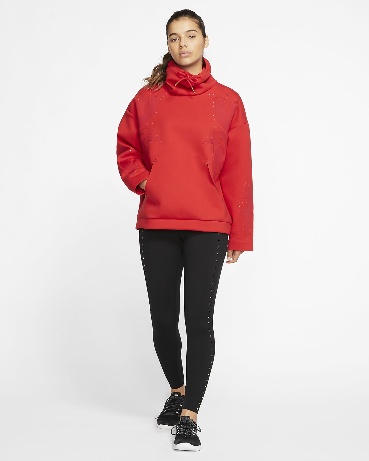 nike funnel neck hoodie red