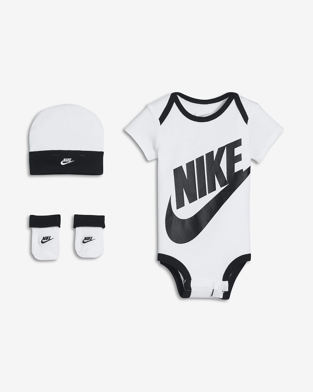 Nike Sportswear Baby Bodysuit, Hat and Booties Box Set.