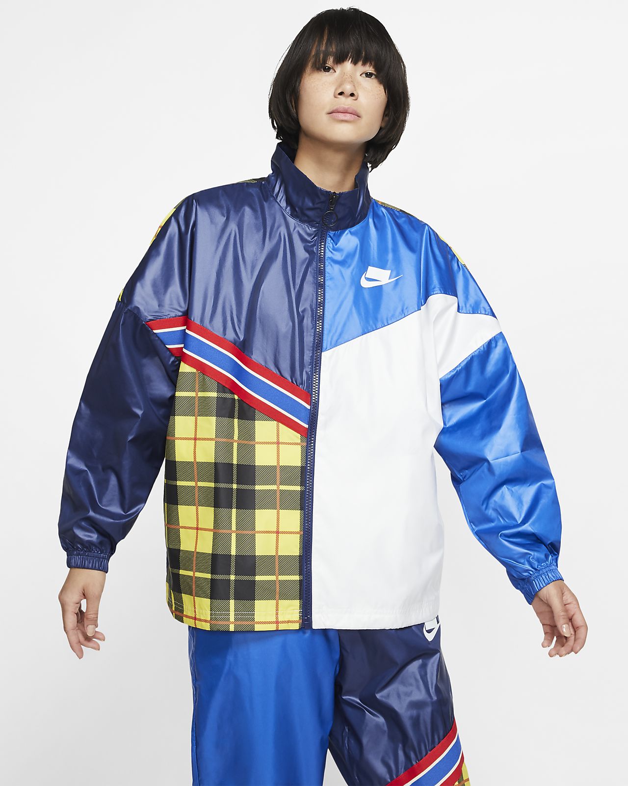 nike woven checked tracksuit bottoms