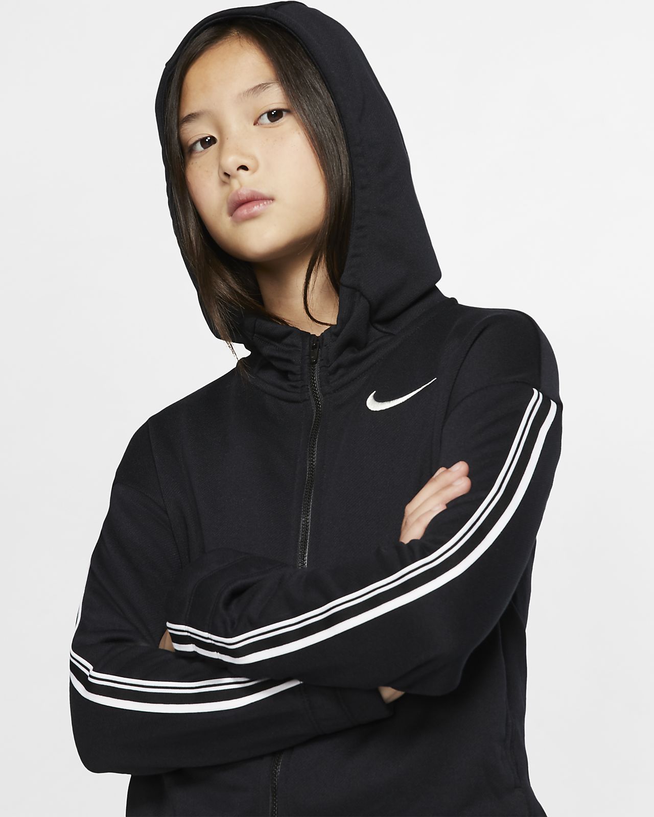 girl in big hoodie