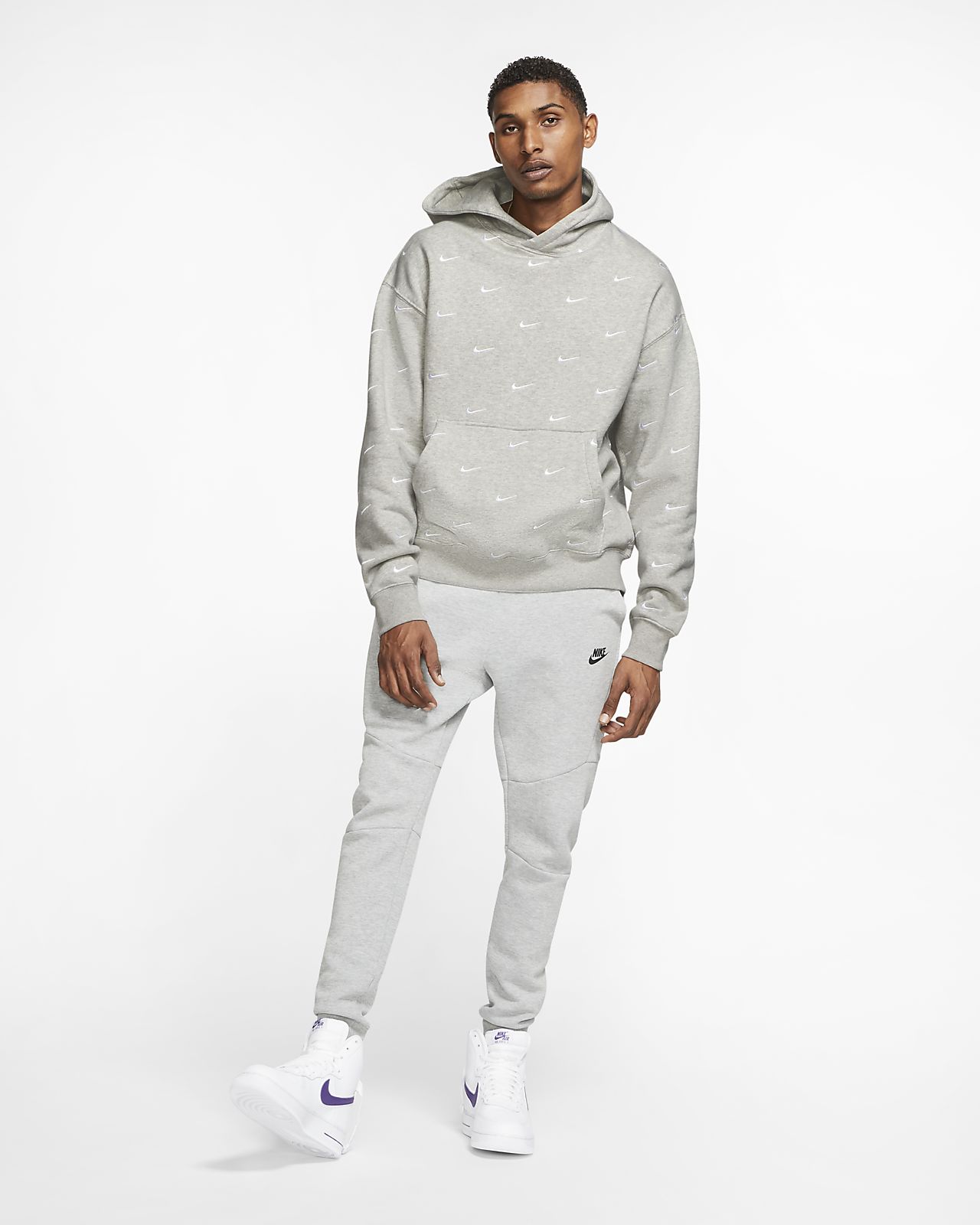 nike hoodie with ticks all over grey