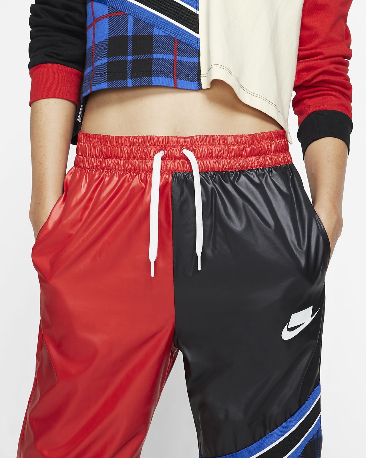 nike woven checked tracksuit bottoms
