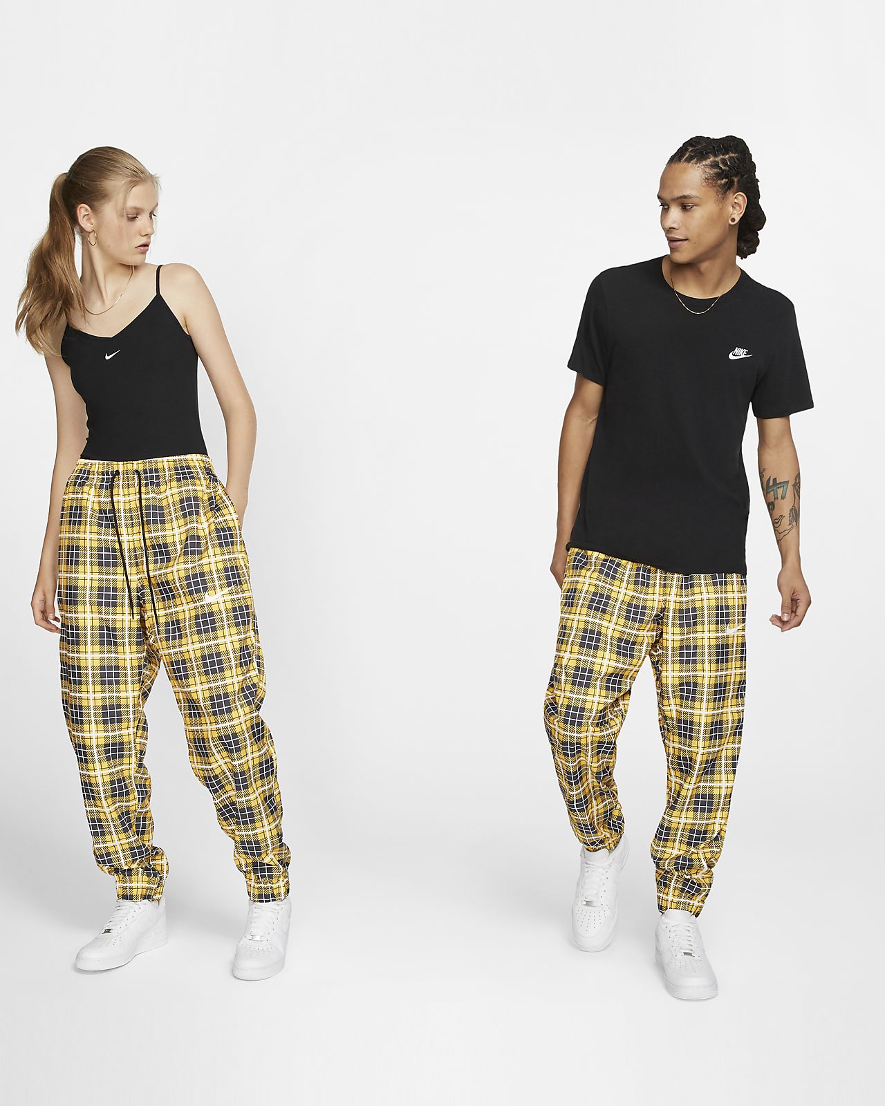 nike woven plaid track pants