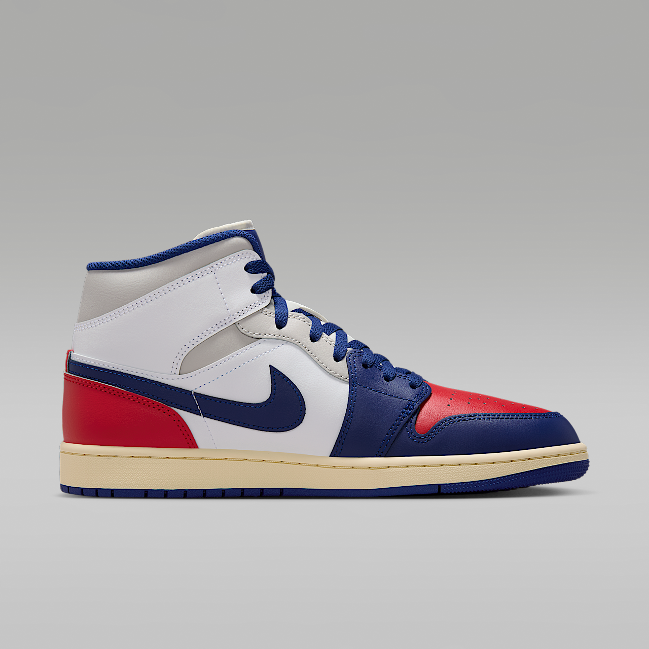Nike Air Jordan 1 Mid sneaker Wit/University Red/Neutral Grey/Deep Royal Blue