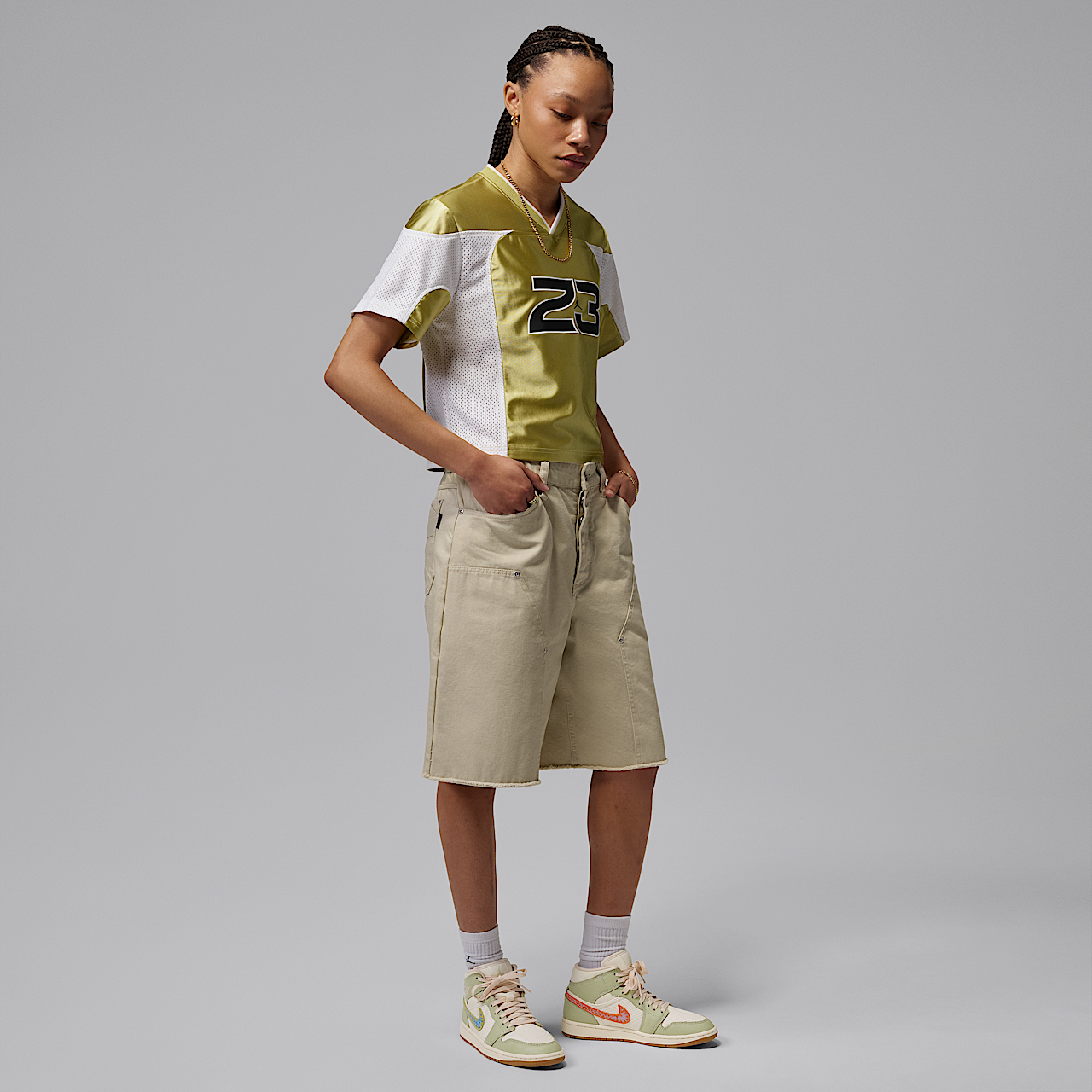 Nike Air Jordan sneaker Olive Aura/Lawn/University Blue/Pearl White