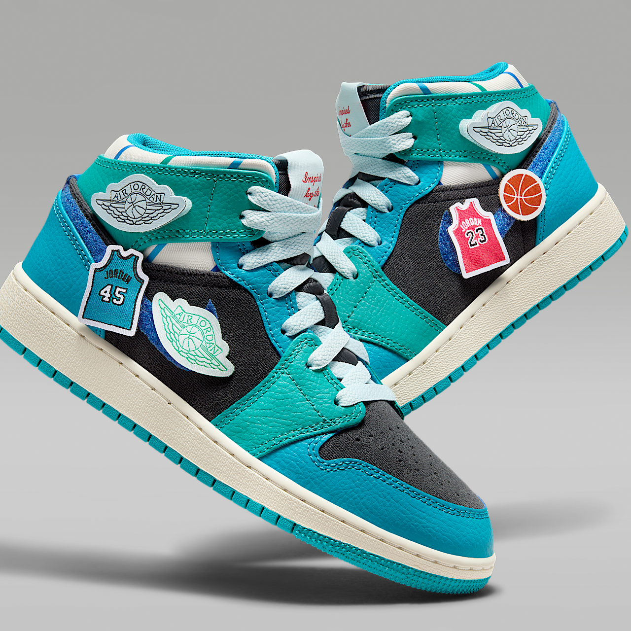 Nike Air Jordan 1 Mid sneaker Anthracite/Aquatone/New Emerald/Glacier Blue