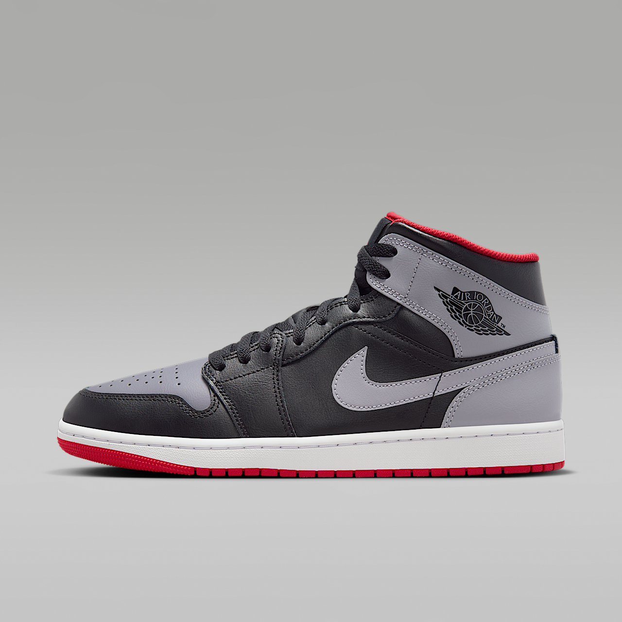 Nike Air Jordan 1 Mid sneaker Zwart/Fire Red/Wit/Cement Grey