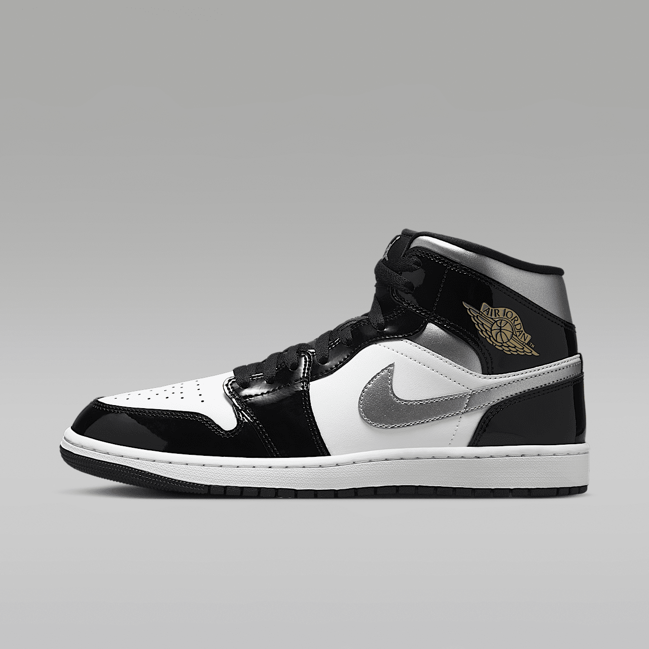 Nike Air Jordan 1 Mid sneaker Zwart/Wit/Metallic Gold/Metallic Silver