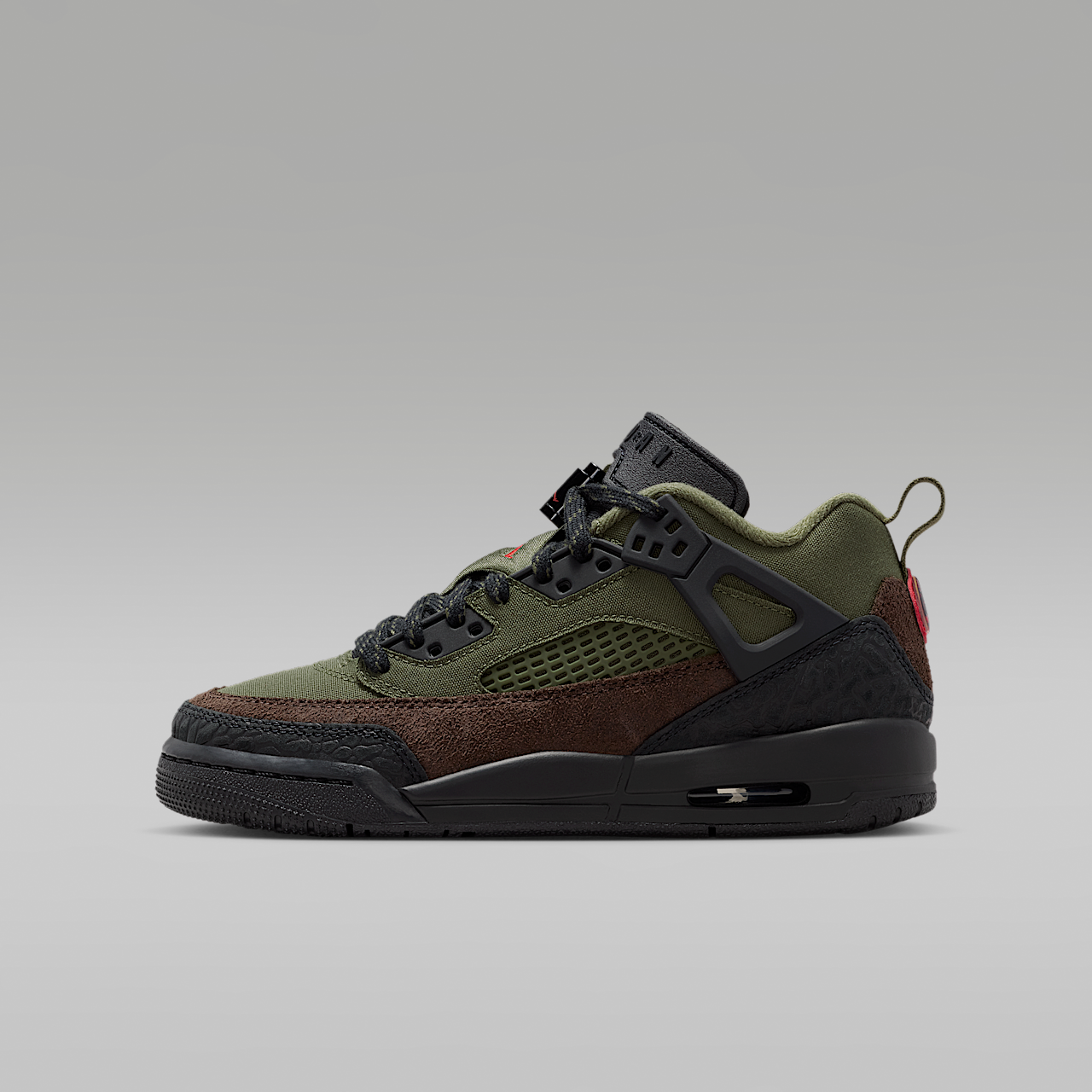 Nike Jordan Spizike Low sneaker Medium Olive/Zwart/Baroque Brown/University Red