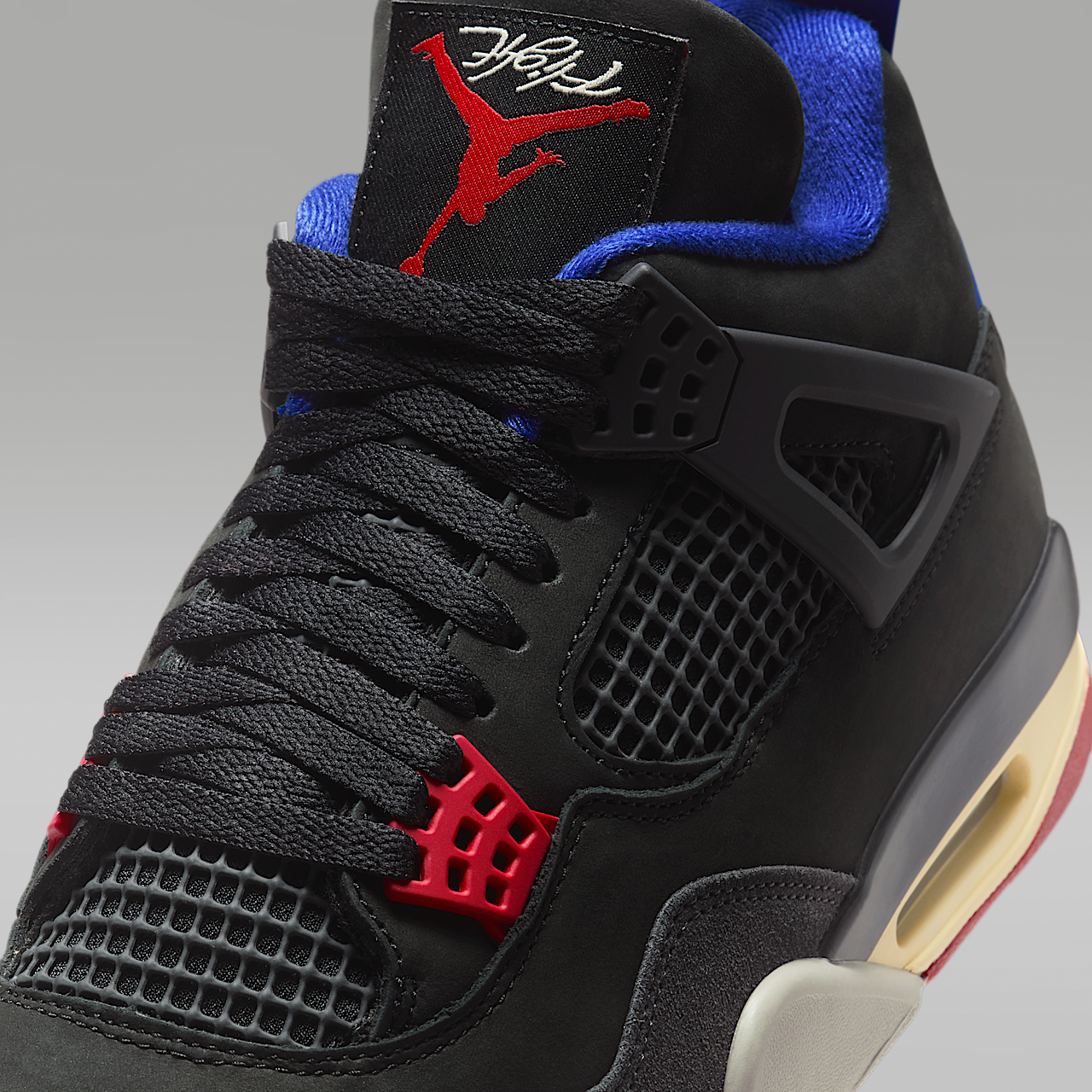 Nike Air Jordan 4 sneaker Zwart/Deep Royal Blue/Dark Smoke Grey/Fire Red