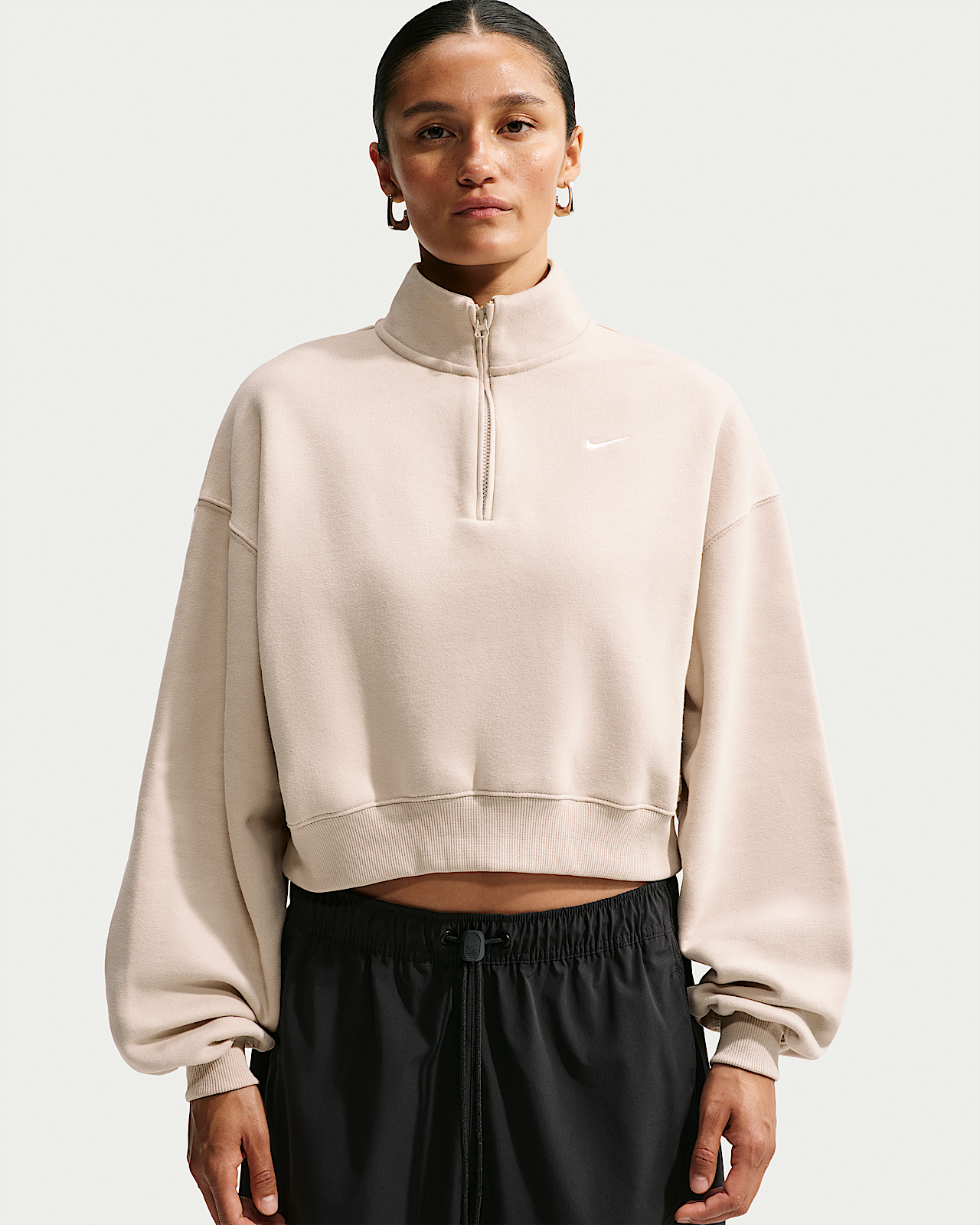 Женские  Nike Studio Fleece Medium Weight Oversized 1/4-Zip Cropped Top