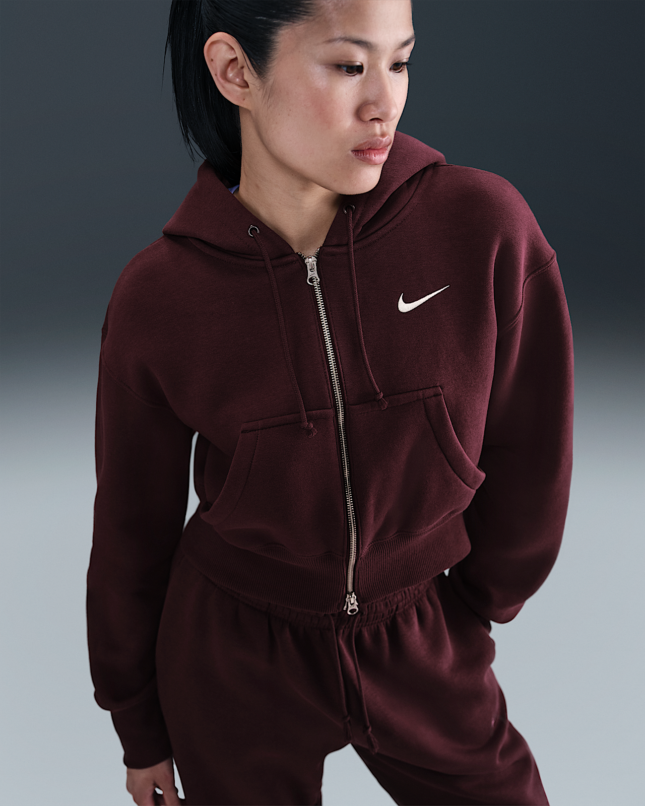 Женское худи Nike Sportswear Phoenix Fleece Loose Full-Zip Cropped Hoodie