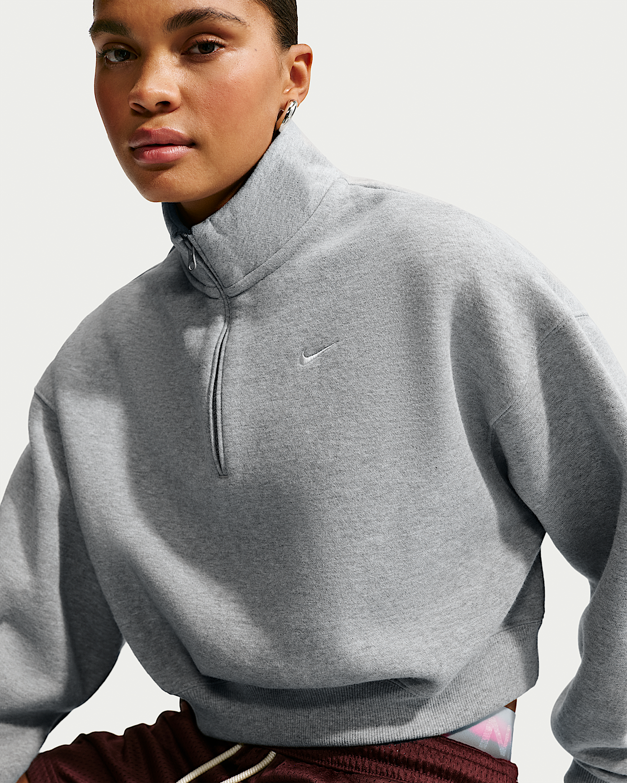 Женские  Nike Studio Fleece Medium Weight Oversized 1/4-Zip Cropped Top