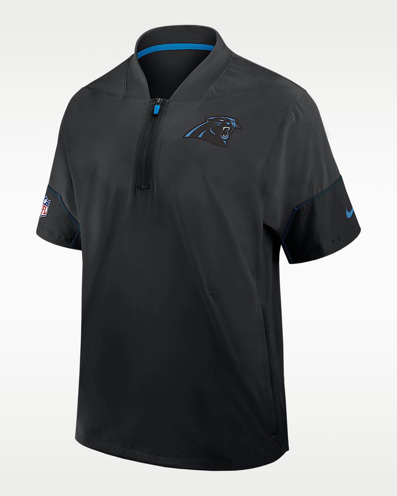 Мужская куртка Carolina Panthers Sideline Coach Nike NFL 1/2-Zip Short-Sleeve Hooded