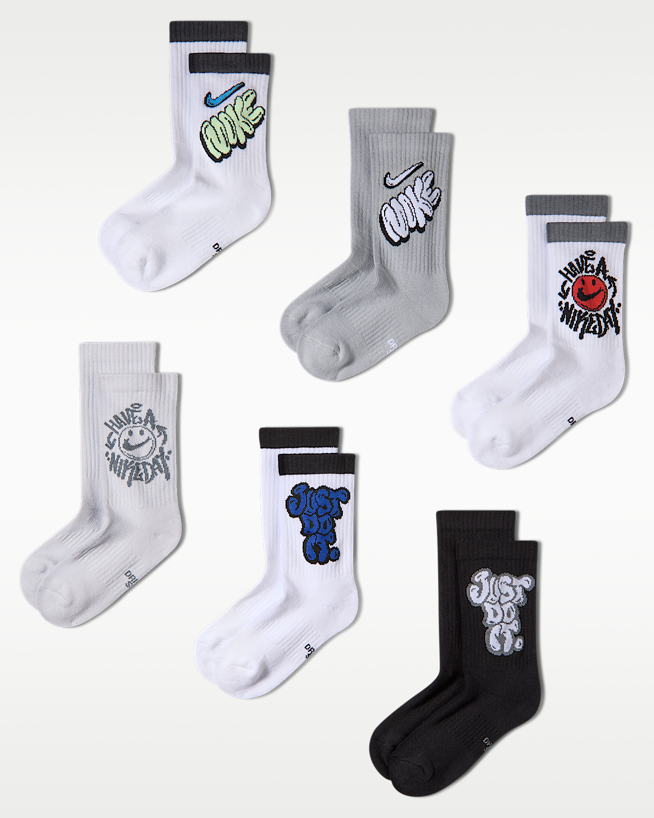 Unisex носки Nike Everyday Cushioned Big Kids' Crew Socks (6 Pairs)