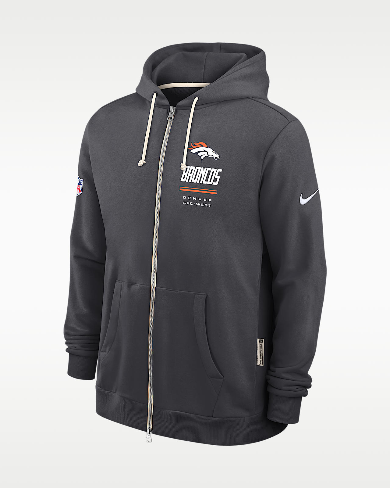 Мужское худи Denver Broncos Sideline Standard Issue Nike Dri-FIT NFL Full-Zip Hoodie