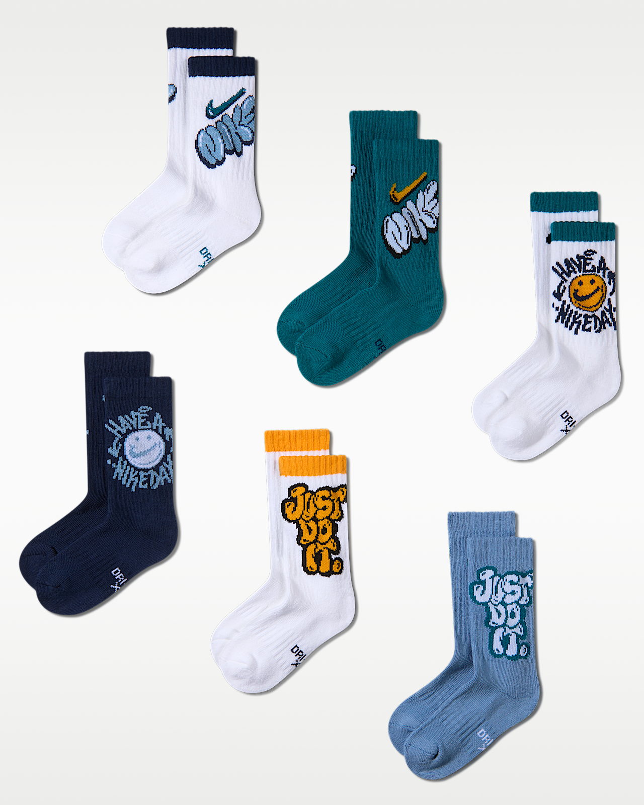 Детские носки Nike Kids' Dri-FIT "Have a Nike Day" Graphic Crew Socks (6 Pairs)