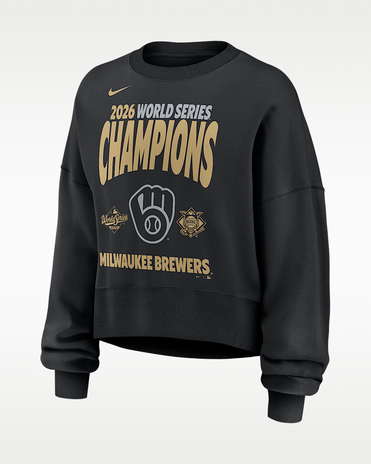 Женские  Milwaukee Brewers 2026 World Series Champions Raise the Trophy Nike MLB Pullover Crew