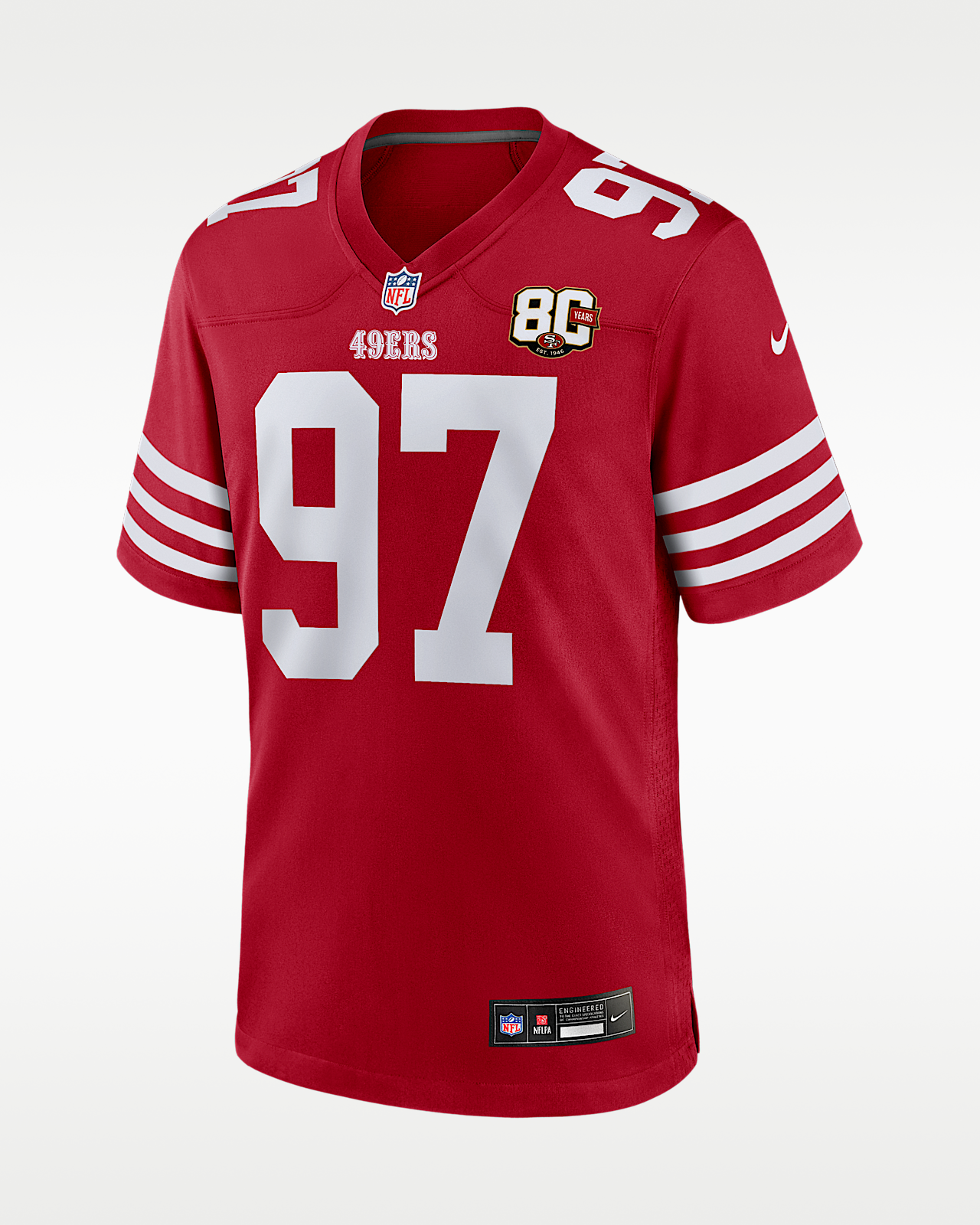 Мужские джерси Nick Bosa San Francisco 49ers 80th Anniversary Nike NFL Game Jersey