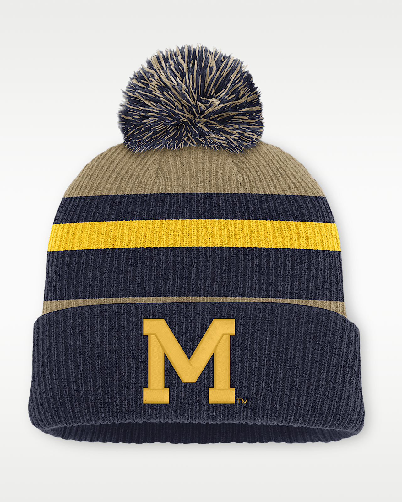 Женские  Michigan Legacy Striped Nike College Cuffed Pom Beanie