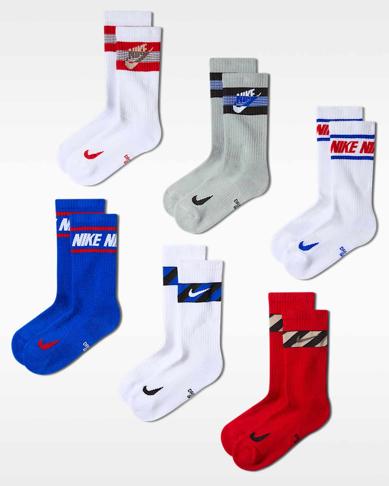 Unisex носки Nike Everyday Kids' Cushioned Crew Socks (6 Pairs)