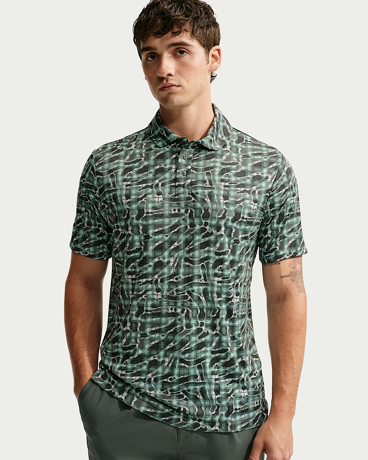 Мужские  Nike Par Dri-FIT Tartan Camo Print Golf Polo