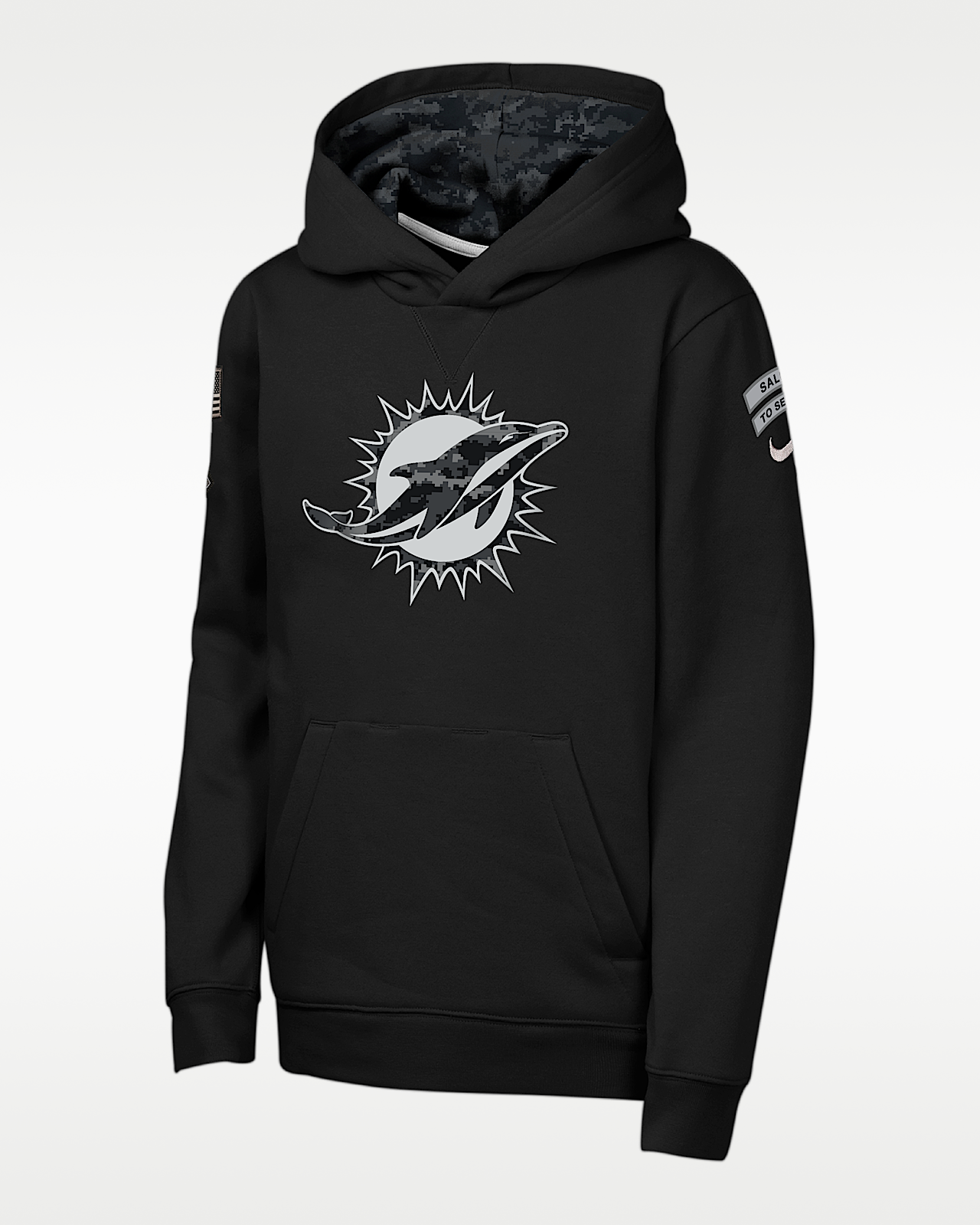Детское худи Miami Dolphins Salute to Service Sideline Club Big Kids' Nike NFL Pullover Hoodie