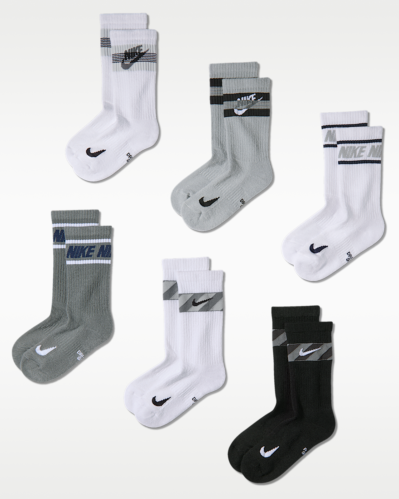 Unisex носки Nike Everyday Kids' Cushioned Crew Socks (6 Pairs)