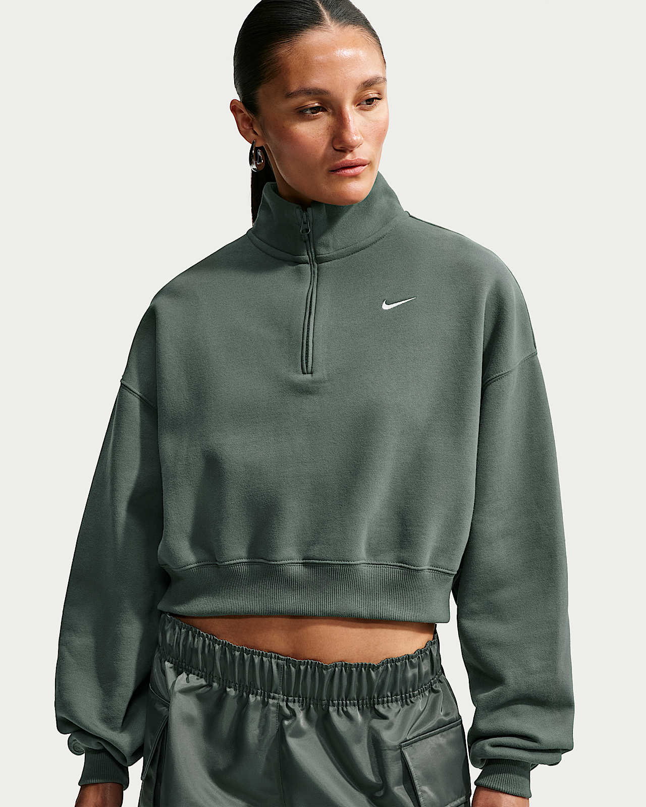 Женские  Nike Studio Fleece Medium Weight Oversized 1/4-Zip Cropped Top