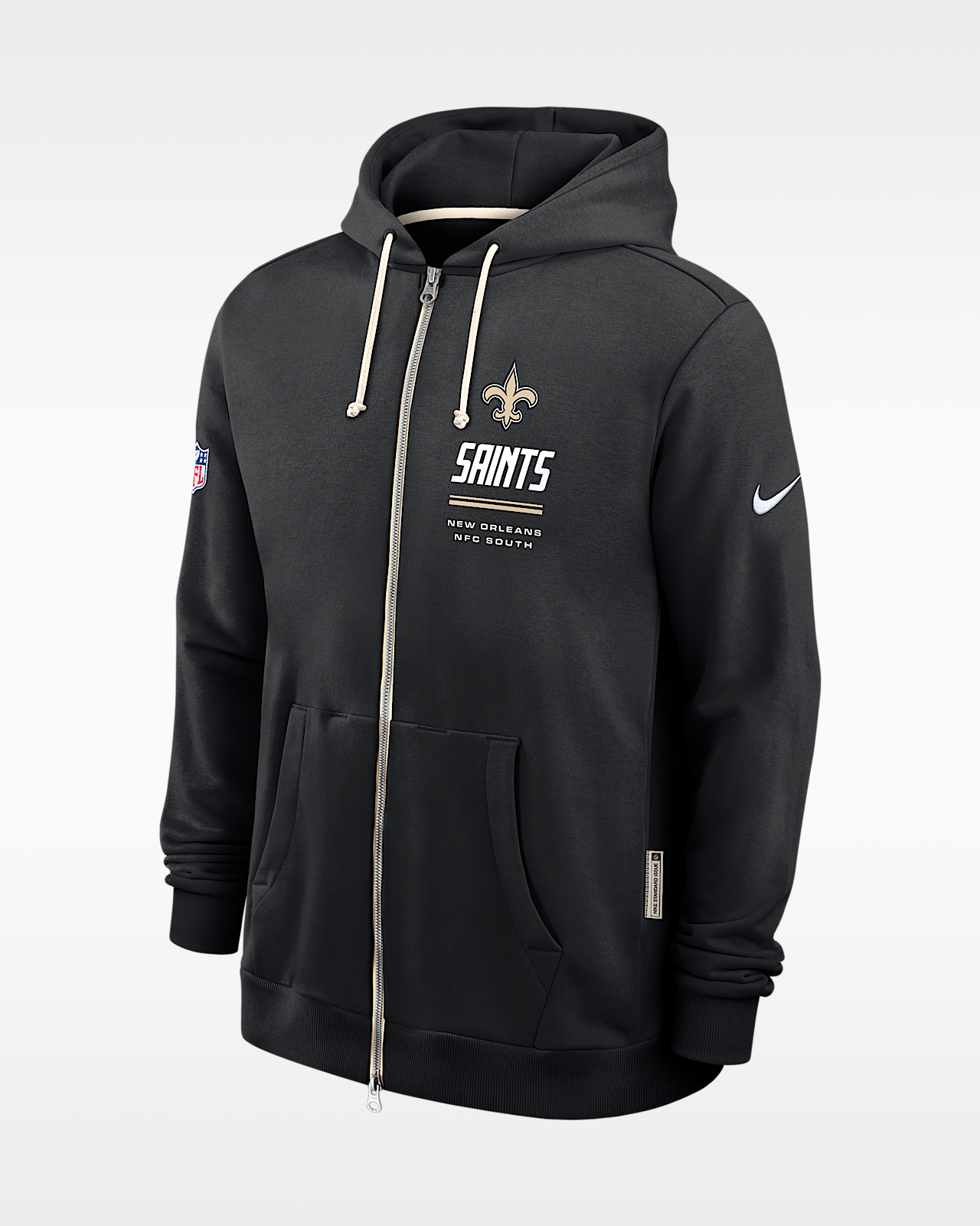 Мужское худи New Orleans Saints Sideline Standard Issue Nike Dri-FIT NFL Full-Zip Hoodie