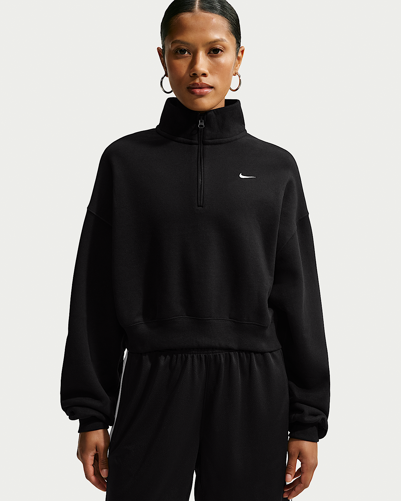 Женские  Nike Studio Fleece Medium Weight Oversized 1/4-Zip Cropped Top