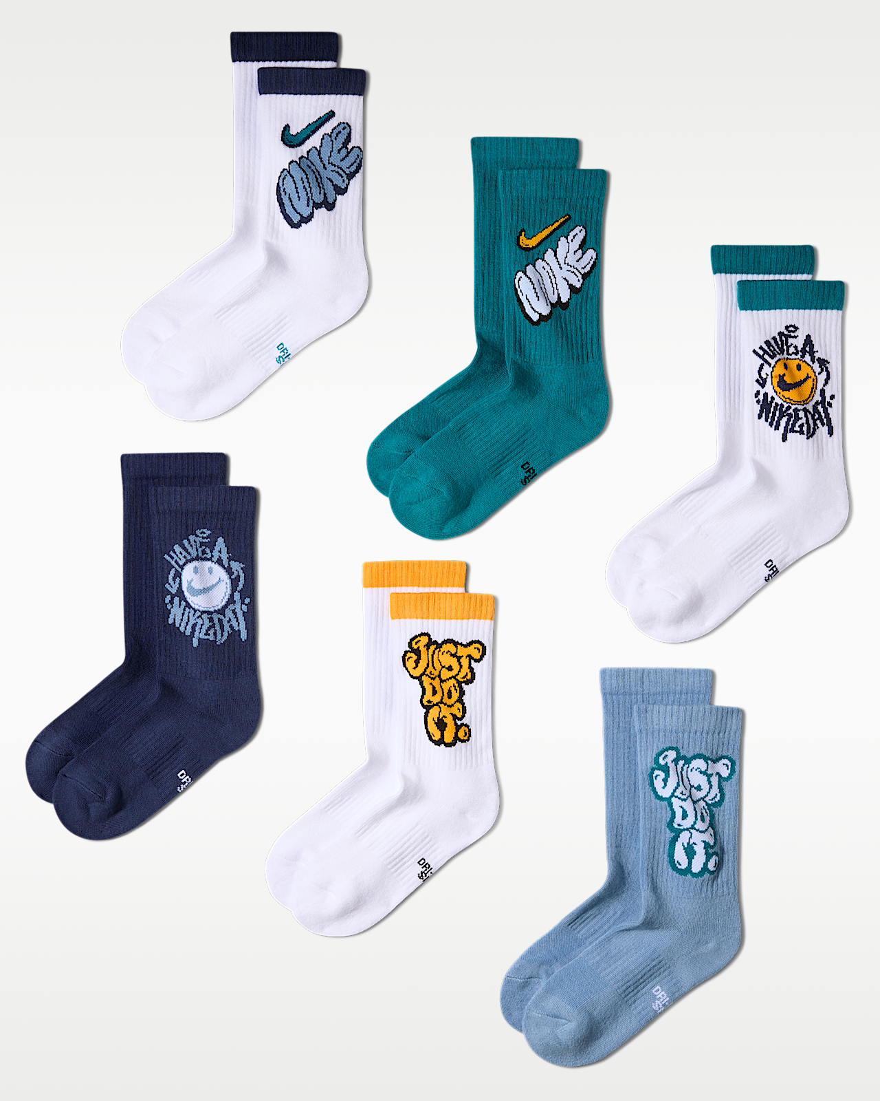 Unisex носки Nike Everyday Cushioned Big Kids' Crew Socks (6 Pairs)