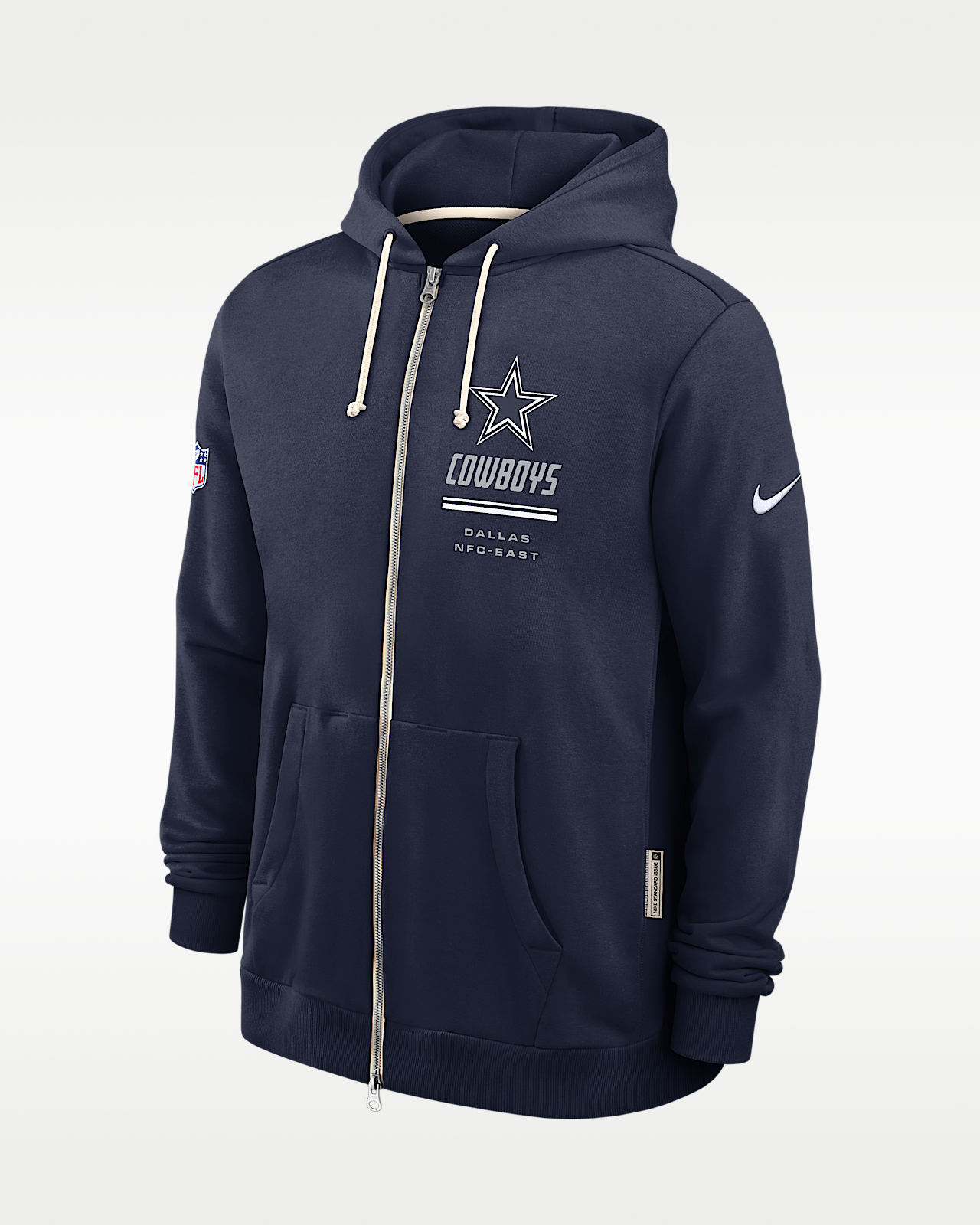 Мужское худи Dallas Cowboys Sideline Standard Issue Nike Dri-FIT NFL Full-Zip Hoodie
