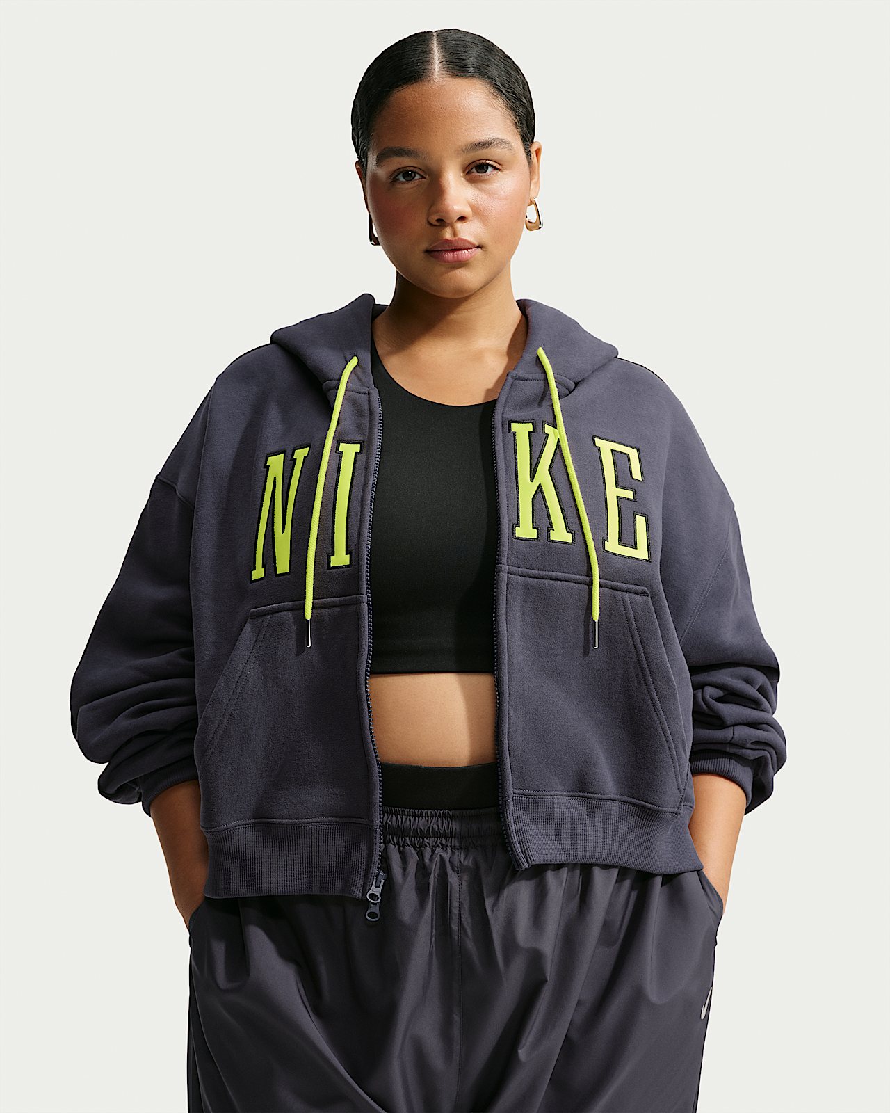 Женское худи Nike Studio Fleece Medium Weight Oversized Full-Zip Cropped Hoodie (Plus Size)